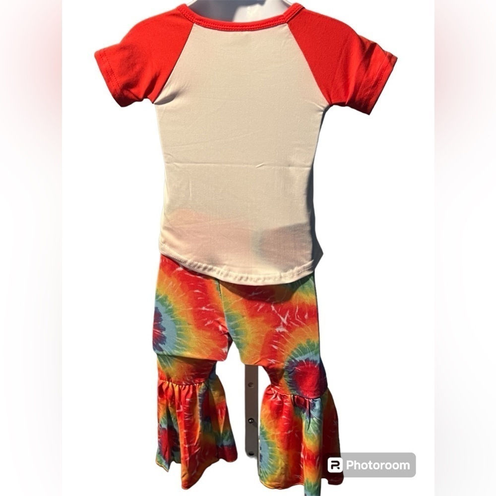 Good Vibes Only Tie Dyed Rainbow Red Blue Orange Shirt and Pant Set - Picture 2 of 4